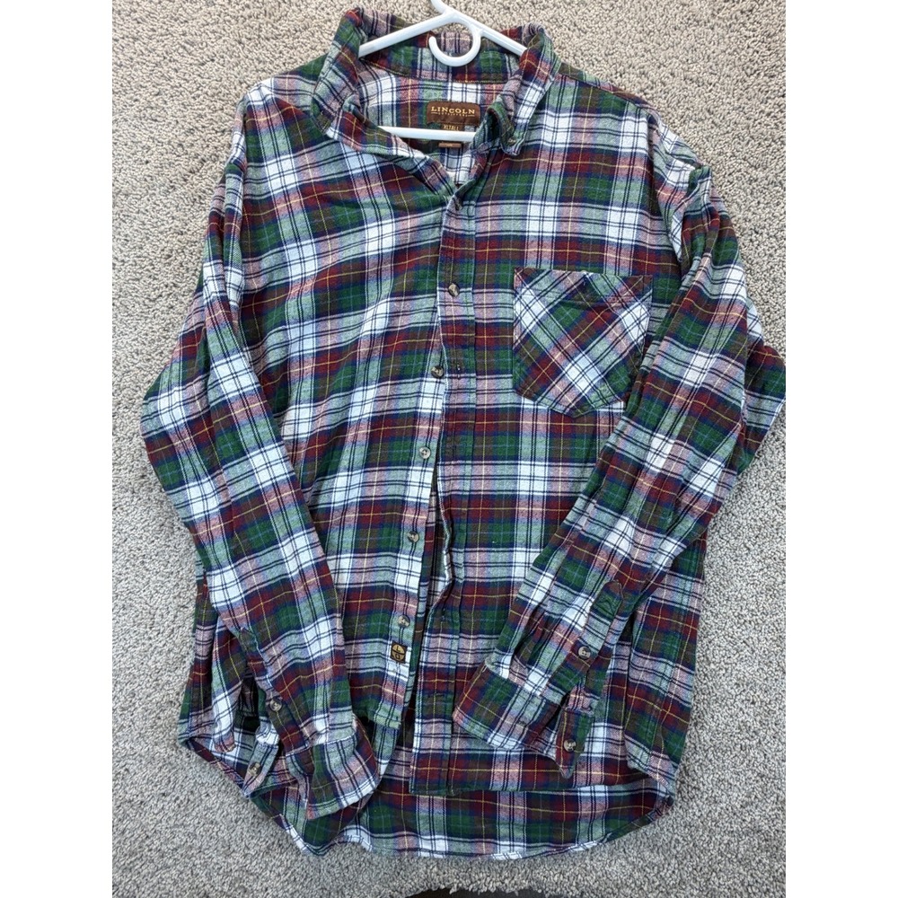 Lincoln Outfitters Mens XL Tall Flannel Shirt Plaid Long Sleeve Cotton Green Red